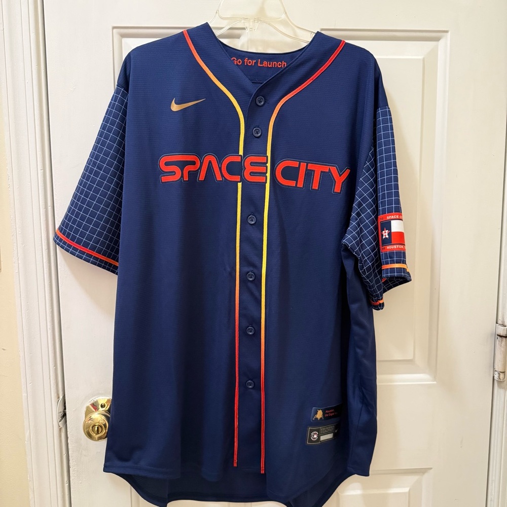 Nike Navy Space City Baseball Jersey with Red and Yellow Trim